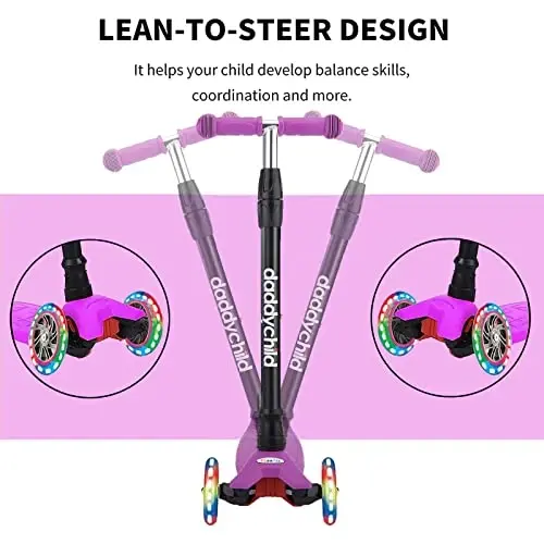 Scooters for Kids 3 Wheel Kick Scooter for Toddlers Girls & Boys, 4 Adjustable Height, Lean to Steer, Extra-Wide Deck, Light Up Wheels for Children from 3 to 14 Years Old - 5