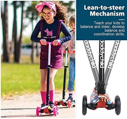 Scooters for Kids 3 Wheel Kick Scooter for Toddlers Girls & Boys, 4 Adjustable Height, Lean to Steer, Extra-Wide Deck, Light Up Wheels for Children from 3 to 14 Years Old - 5