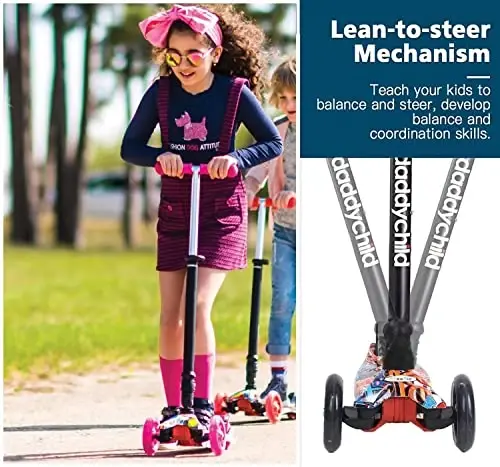 Scooters for Kids 3 Wheel Kick Scooter for Toddlers Girls & Boys, 4 Adjustable Height, Lean to Steer, Extra-Wide Deck, Light Up Wheels for Children from 3 to 14 Years Old - 5