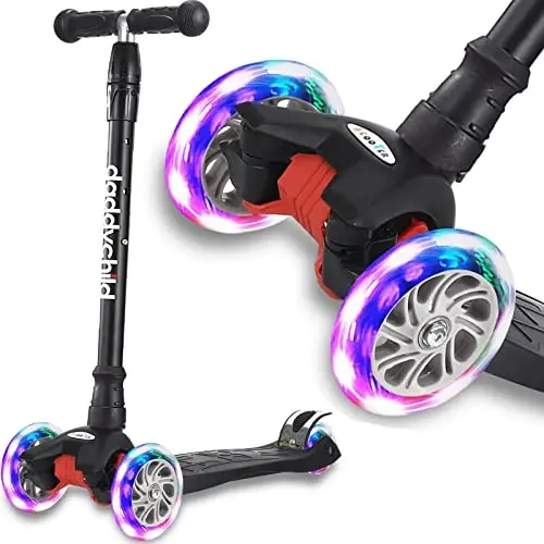 Scooters for Kids 3 Wheel Kick Scooter for Toddlers Girls & Boys, 4 Adjustable Height, Lean to Steer, Extra-Wide Deck, Light Up Wheels for Children from 3 to 14 Years Old - 1
