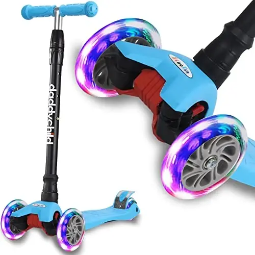 Scooters for Kids 3 Wheel Kick Scooter for Toddlers Girls & Boys, 4 Adjustable Height, Lean to Steer, Extra-Wide Deck, Light Up Wheels for Children from 3 to 14 Years Old - 1