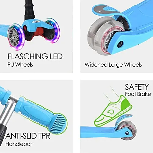 Scooters for Kids 3 Wheel Kick Scooter for Toddlers Girls & Boys, 4 Adjustable Height, Lean to Steer, Extra-Wide Deck, Light Up Wheels for Children from 3 to 14 Years Old - 2