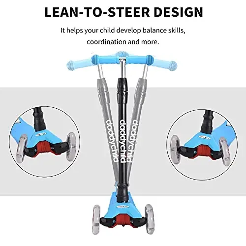 Scooters for Kids 3 Wheel Kick Scooter for Toddlers Girls & Boys, 4 Adjustable Height, Lean to Steer, Extra-Wide Deck, Light Up Wheels for Children from 3 to 14 Years Old - 3