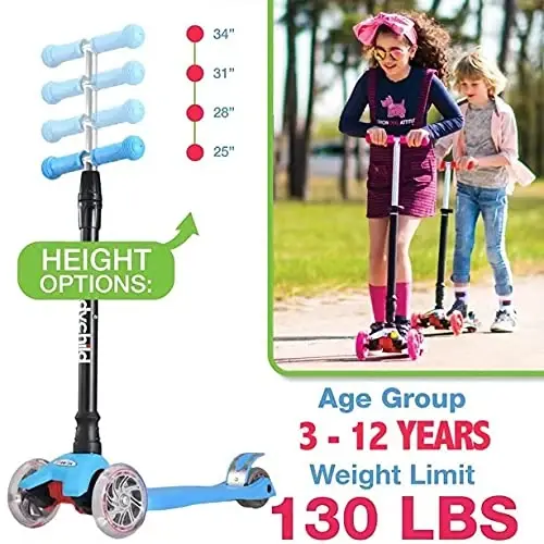 Scooters for Kids 3 Wheel Kick Scooter for Toddlers Girls & Boys, 4 Adjustable Height, Lean to Steer, Extra-Wide Deck, Light Up Wheels for Children from 3 to 14 Years Old - 4