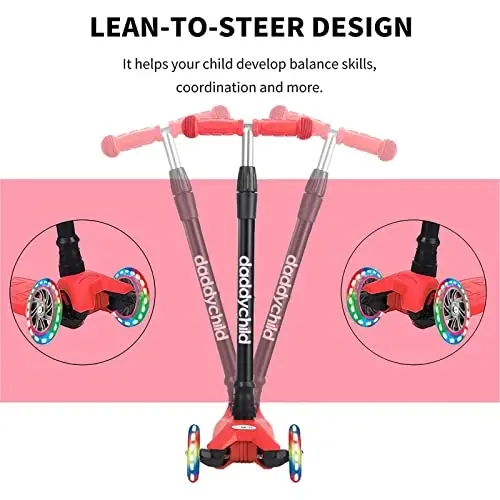 Scooters for Kids 3 Wheel Kick Scooter for Toddlers Girls & Boys, 4 Adjustable Height, Lean to Steer, Extra-Wide Deck, Light Up Wheels for Children from 3 to 14 Years Old - 5