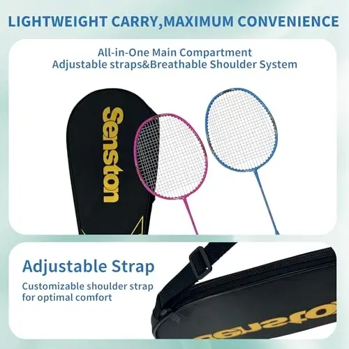 Senston Lightweight Beginner Badminton Set with 2 Rackets, 2 Shuttlecocks, Carry Bag - 5