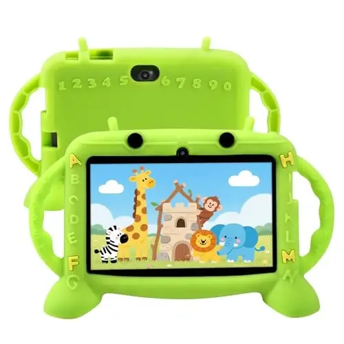 Kids Tablet, 7 inch Tablet with Case for Kids 2-10, Educational Learning Toddler Tablet Android 11, 3GB RAM+32GB ROM Storage, WiFi，Bluetooth，with Google Play YouTube, Baby Girl boy Present（Green） 