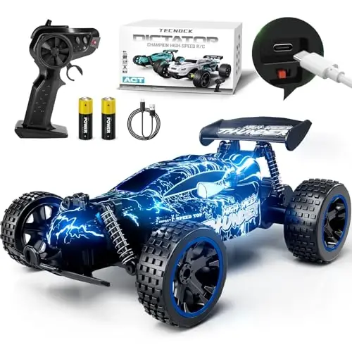 Tecnock RC Cars for Kids, 1: 18 Scale 2WD RC Car with LED Lights, 2.4GHz Remote Control Car with USB-C Easy Charging & 50 Mins Playtime, Toys Gifts for Boys & Girls Ages 8-12 