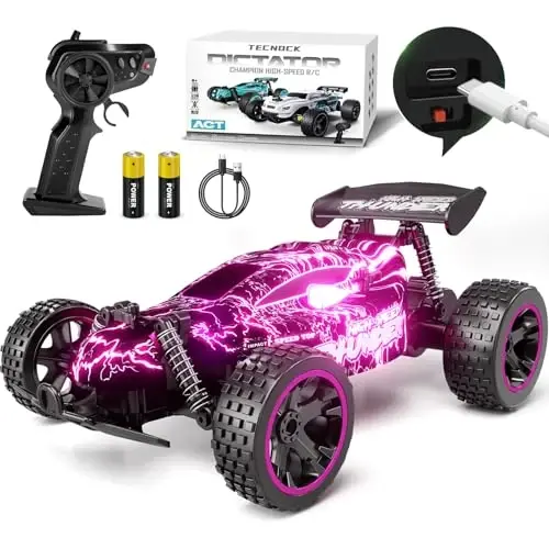 Tecnock RC Cars for Kids, 1: 18 Scale 2WD RC Car with LED Lights, 2.4GHz Remote Control Car with USB-C Easy Charging & 50 Mins Playtime, Toys Gifts for Boys & Girls Ages 8-12 - TECNOCK