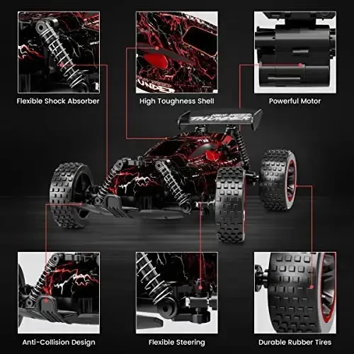 Tecnock RC Cars for Kids, 1: 18 Scale 2WD RC Car with LED Lights, 2.4GHz Remote Control Car with USB-C Easy Charging & 50 Mins Playtime, Toys Gifts for Boys & Girls Ages 8-12 - TECNOCK (1)