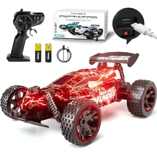 Tecnock RC Cars for Kids, 1: 18 Scale 2WD RC Car with LED Lights, 2.4GHz Remote Control Car with USB-C Easy Charging & 50 Mins Playtime, Toys Gifts for Boys & Girls Ages 8-12 