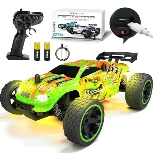 Tecnock RC Cars for Kids, 1: 18 Scale 2WD RC Car with USB-C Easy Charging, 2.4GHz Remote Control Car with LED Lights & 50 Mins Playtime, Toys Gifts for Boys & Girls Ages 8-12 - TECNOCK