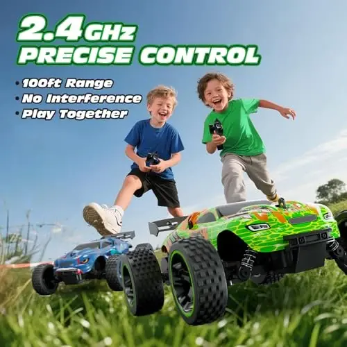 Tecnock RC Cars for Kids, 1: 18 Scale 2WD RC Car with USB-C Easy Charging, 2.4GHz Remote Control Car with LED Lights & 50 Mins Playtime, Toys Gifts for Boys & Girls Ages 8-12 - 6