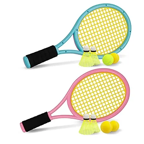 Crefotu Tennis Racket Set for Children,17 Inch Racquet with 1 Tennis Balls,4 Badminton Shuttlecocks and 3 Soft Balls for Toddler Indoor/Outdoor Sports - 1