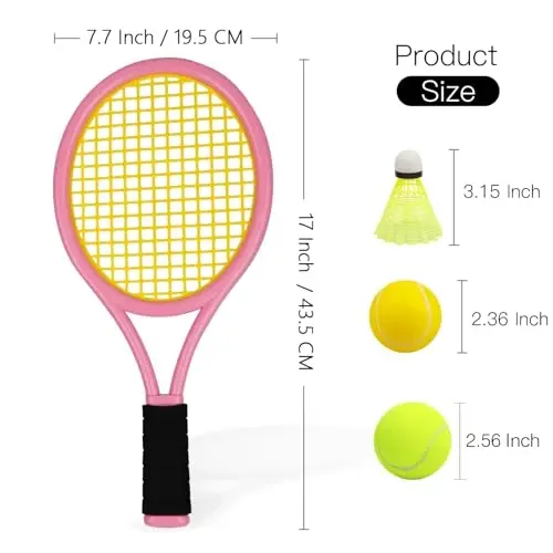 Crefotu Tennis Racket Set for Children,17 Inch Racquet with 1 Tennis Balls,4 Badminton Shuttlecocks and 3 Soft Balls for Toddler Indoor/Outdoor Sports - 3