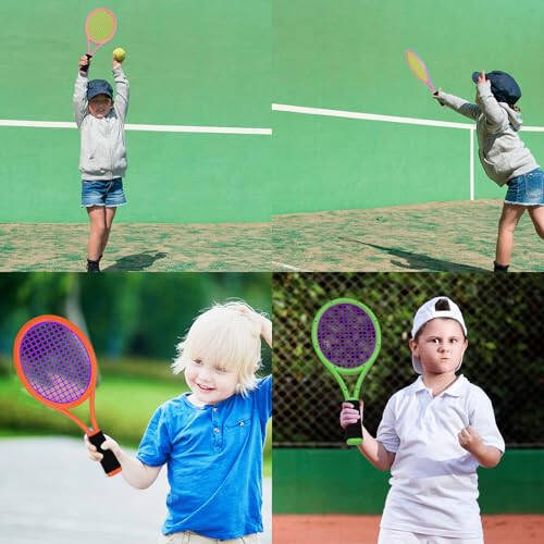 Tennis Racket Set for Children,17 Inch Racquet with 1 Tennis Balls,4 Badminton Shuttlecocks and 3 Soft Balls for Toddler Indoor/Outdoor Sports - 6