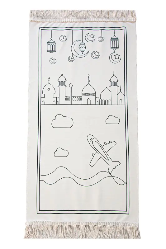 Çocuklara Özel Yıkanabilir Boyamalı Seccade Seti Kırmızı - Kırmızı - 3