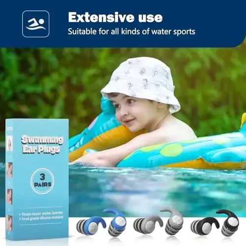 Swimming Ear Plugs for Kids,3 Pairs Waterproof Silicone Swim Earplugs for Swimming Surfing Diving Showering for 4-12 Years Olds Children and Small Ear Teens - 6