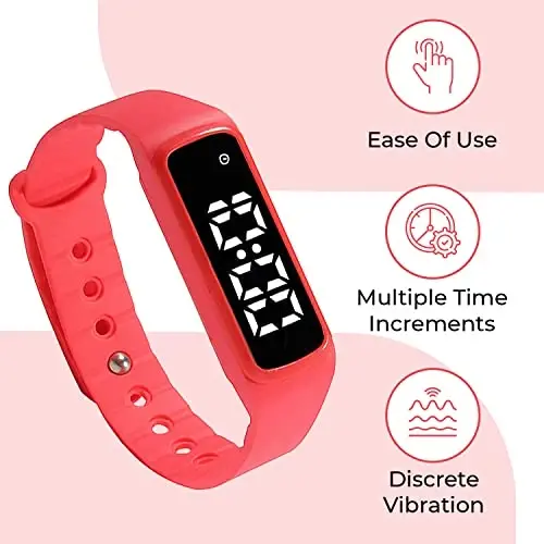 Sensory Wrist Timer for Kids, Teachers, Students, Simple Reminder Watch with Silent Alarm Clock Wristband, Classroom Countdown (Red) - 2
