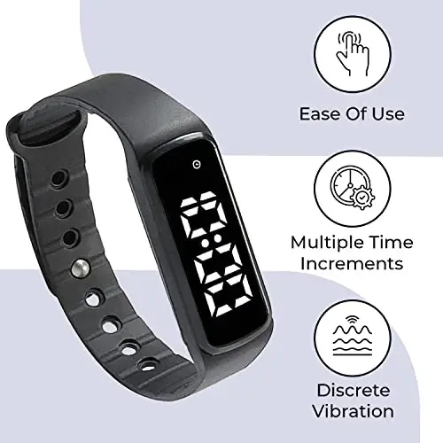 Sensory Wrist Timer for Kids, Teachers, Students, Simple Reminder Watch with Silent Alarm Clock Wristband, Classroom Countdown (Black) - 2