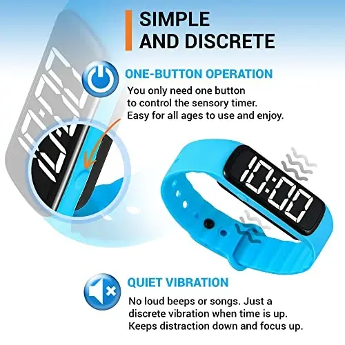Sensory Wrist Timer for Kids, Teachers, Students, Simple Reminder Watch with Silent Alarm Clock Wristband, Classroom Countdown (Blue) - 6