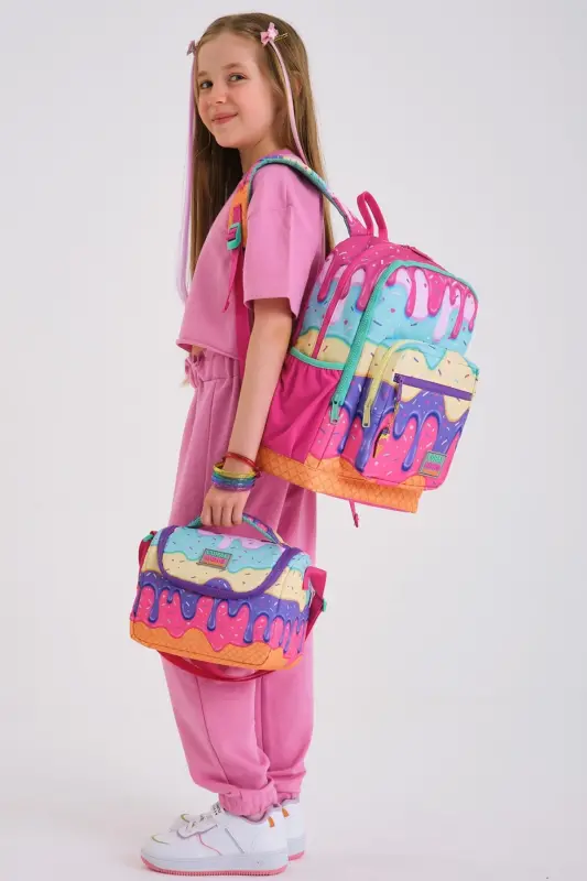 Kids Pembe Rengarenk Dondurma Desenli 3’lü Okul Çanta Seti SET0123731 - Pembe Rengarenk - 2