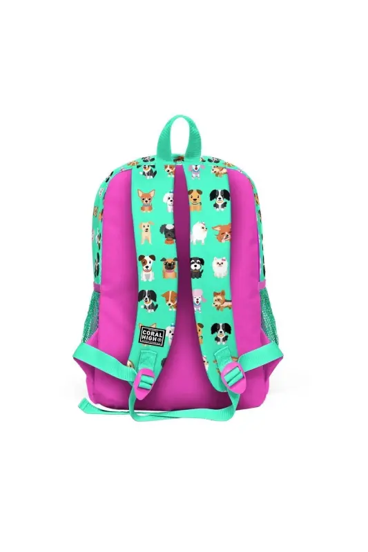 Kids Su Yeşili Neon Pembe Köpek Desenli 3’lü Okul Çanta Seti SET0123465-Açık yeşil Pembe - 5
