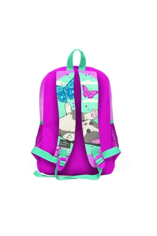 Kids Su Yeşili Pembe Kedi Desenli 3’lü Okul Çanta Seti SET0123707-Su Yeşili Pembe - 5