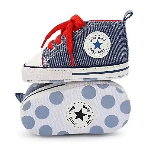 KIDSUN Unisex Baby Boy Girl Canvas Sneaker Soft Sole Infant Lace up Newborn Ankle Toddler First Walkers Crib Shoes 