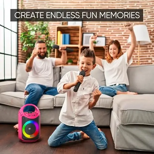 MASINGO Karaoke Machine for Kids and Adults with 2 Wireless Bluetooth Microphones, PA Portable Speaker with Colorful LED Lights, Supports TF Card/USB, AUX/MIC in, TWS for Home Party, Burletta C10 V2 - 2