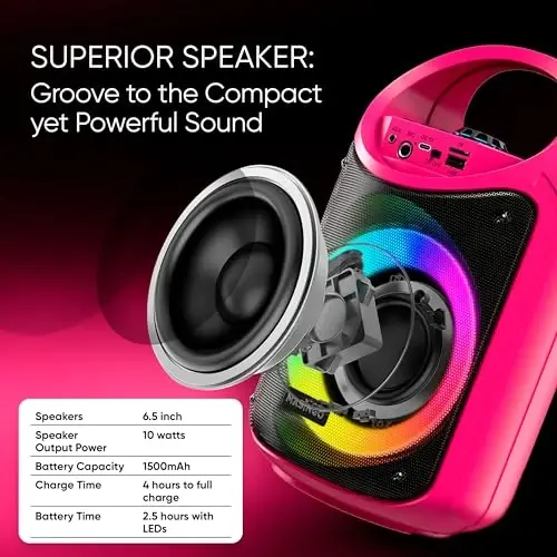 MASINGO Karaoke Machine for Kids and Adults with 2 Wireless Bluetooth Microphones, PA Portable Speaker with Colorful LED Lights, Supports TF Card/USB, AUX/MIC in, TWS for Home Party, Burletta C10 V2 - 3