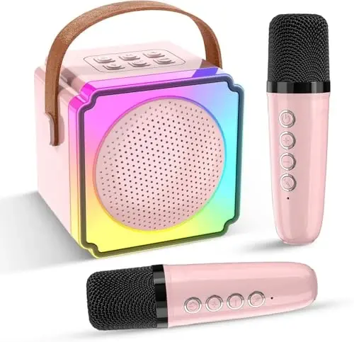 Çocuklar ve Yetişkinler için 2 Kablosuz Mikrofonlu Mini Karaoke Makinesi, Ses Değiştiricili Taşınabilir Karaoke Makinesi, Kız ve Erkek Çocuklar için Doğum Günü Hediyeleri - 1