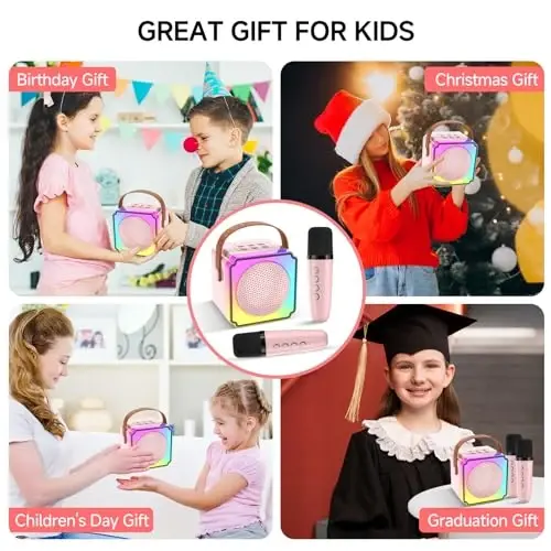 Çocuklar ve Yetişkinler için 2 Kablosuz Mikrofonlu Mini Karaoke Makinesi, Ses Değiştiricili Taşınabilir Karaoke Makinesi, Kız ve Erkek Çocuklar için Doğum Günü Hediyeleri - CAIORD (1)
