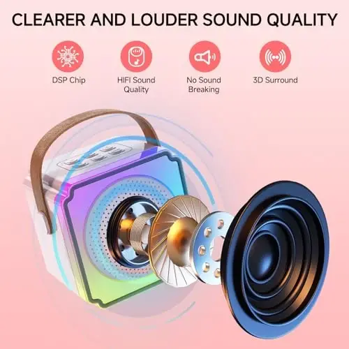 Çocuklar ve Yetişkinler için 2 Kablosuz Mikrofonlu Mini Karaoke Makinesi, Ses Değiştiricili Taşınabilir Karaoke Makinesi, Kız ve Erkek Çocuklar için Doğum Günü Hediyeleri - 3
