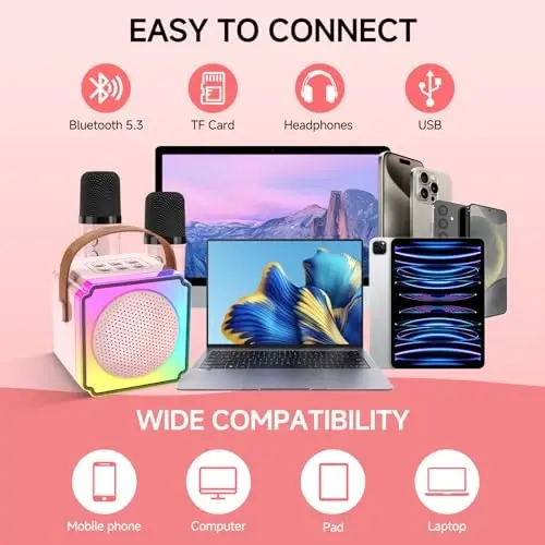 Çocuklar ve Yetişkinler için 2 Kablosuz Mikrofonlu Mini Karaoke Makinesi, Ses Değiştiricili Taşınabilir Karaoke Makinesi, Kız ve Erkek Çocuklar için Doğum Günü Hediyeleri - 4