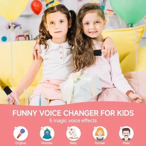 Çocuklar ve Yetişkinler için 2 Kablosuz Mikrofonlu Mini Karaoke Makinesi, Ses Değiştiricili Taşınabilir Karaoke Makinesi, Kız ve Erkek Çocuklar için Doğum Günü Hediyeleri - 5