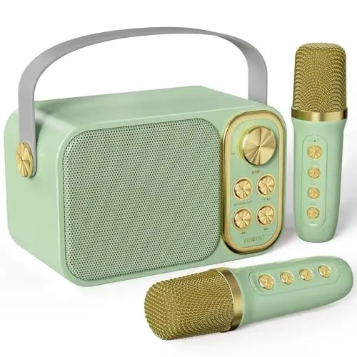 BESCOST Mini Karaoke Machine for Kids Adults, Portable Bluetooth Speaker with 2 Wireless Microphones, Kids Karaoke Machine for Girls Boys, Toys Birthday Gifts for 3-12+ Years Old Toddler (Green) - 1