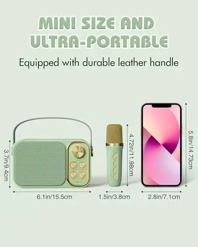 BESCOST Mini Karaoke Machine for Kids Adults, Portable Bluetooth Speaker with 2 Wireless Microphones, Kids Karaoke Machine for Girls Boys, Toys Birthday Gifts for 3-12+ Years Old Toddler (Green) - 7