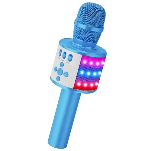 BONAOK Karaoke Microphone for Kids & Adults - Bluetooth Microphones Singing Mic with Disco Lights, Echo Effect, Built-in Speaker Portable Karaoke Player for Party Travel Gifts Q78(Blue) - 1