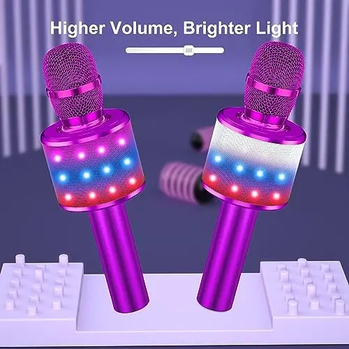 BONAOK Karaoke Microphone for Kids & Adults - Bluetooth Microphones Singing Mic with Disco Lights, Echo Effect, Built-in Speaker Portable Karaoke Player for Party Travel Gifts Q78(Purple) - 6