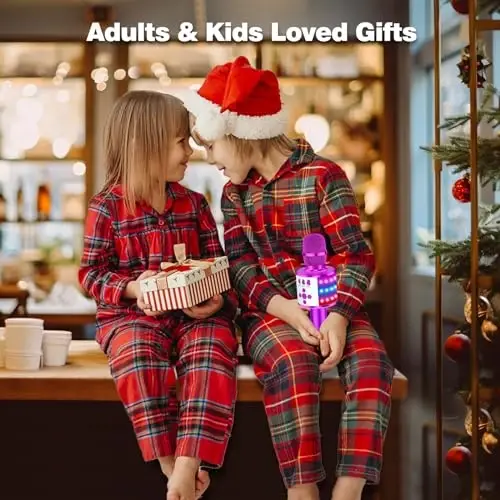 BONAOK Karaoke Microphone for Kids & Adults - Bluetooth Microphones Singing Mic with Disco Lights, Echo Effect, Built-in Speaker Portable Karaoke Player for Party Travel Gifts Q78(Purple) - 2