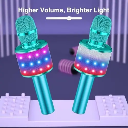 BONAOK Karaoke Microphone for Kids & Adults - Bluetooth Microphones Singing Mic with Disco Lights, Echo Effect, Built-in Speaker Portable Karaoke Player for Party Travel Gifts Q78(Ice Blue) - 5
