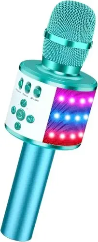 BONAOK Karaoke Microphone for Kids & Adults - Bluetooth Microphones Singing Mic with Disco Lights, Echo Effect, Built-in Speaker Portable Karaoke Player for Party Travel Gifts Q78(Ice Blue) - 1