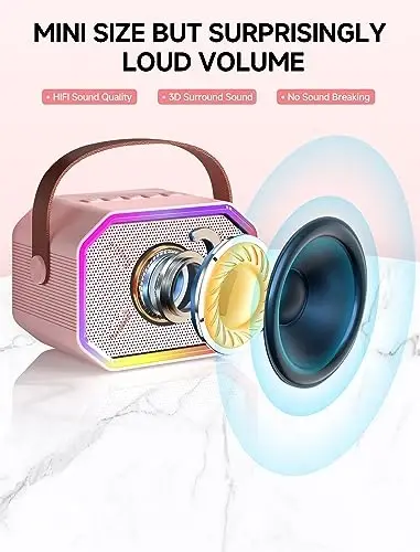 Karaoke Machine for Kids and Adults, Mini Portable Bluetooth Speaker with 2 Wireless Microphones, Kids Gift for Girls Boys Family Party Birthday (Pinkcolor) - 2