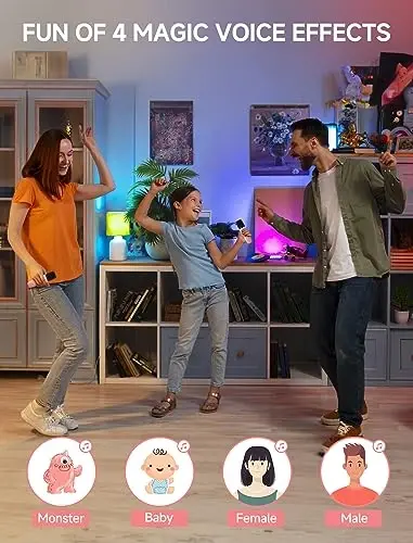 Çocuklar ve Yetişkinler için Karaoke Makinesi, 2 Kablosuz Mikrofonlu Mini Taşınabilir Bluetooth Hoparlör, Kız ve Erkek Çocuklar için Aile Partisi Doğum Günü Hediyesi (Pembe renk) - 4