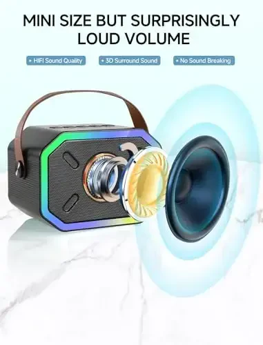 Karaoke Machine for Kids and Adults, Mini Portable Bluetooth Speaker with 2 Wireless Microphones, Led Lights for TV, Kids Gifts for Girls Boys Family Party Birthday (Black) - 2