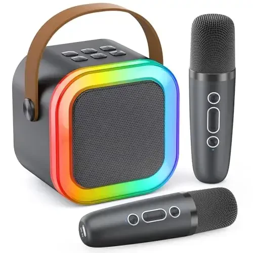 Mini Karaoke Machine for Kids Adults, Portable Bluetooth Speaker with 2 Wireless Karaoke Microphones,2025 TOP Birthday Gifts Toys for Girls Boys 3,4, 5, 6, 7, 8+Years Old Toddler Karaoke Player(Grey) - 1