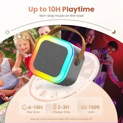 Mini Karaoke Machine for Kids Adults, Portable Bluetooth Speaker with 2 Wireless Karaoke Microphones,2025 TOP Birthday Gifts Toys for Girls Boys 3,4, 5, 6, 7, 8+Years Old Toddler Karaoke Player(Grey) - 4