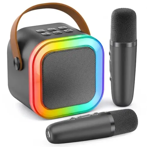 Mini Karaoke Machine, Portable Bluetooth Speaker & 2 Wireless Microphones | Karaoke Player Karaoke Microphone For Family Home Party Outdoor With HI-FI Sound | 5 Magic Sound | PA System | USB | TF | AUX 