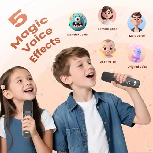 Çocuklar ve Yetişkinler için Karaoke Makinesi, Taşınabilir Bluetooth Mini Karaoke Mikrofonlu Şarkı Söyleme Hoparlörü, 2 Kablosuz Mikrofonlu, Tüm Akıllı Telefonlar için, Doğum Günü, Aile, Ev Partisi (Uzay Grisi) 